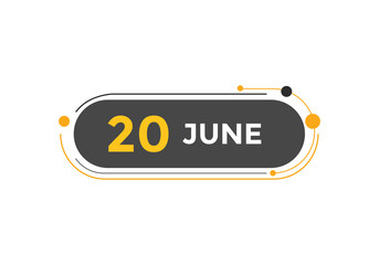 june 20 Calendar icon Design. Calendar Date 20th june. Calendar template 
