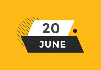 june 20 calendar reminder. 20th june daily calendar icon template. Vector illustration 
