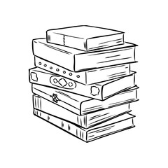 Stack of books isolated on white, Hand Drawn Sketch Vector illustration.