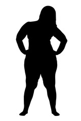 Black silhouette of a fat woman on a white background