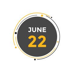 june 22 calendar reminder. 22th june daily calendar icon template. Vector illustration 
