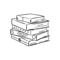Stack of books isolated on white, Hand Drawn Sketch Vector illustration.