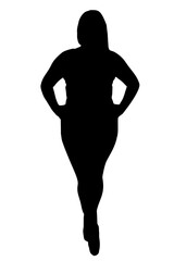 Black silhouette of a fat woman on a white background