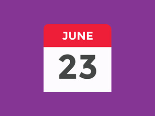 june 23 calendar reminder. 23th june daily calendar icon template. Vector illustration 

