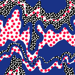 Abstract Hand Drawing Liquid Wavy Lines Stripes with Polka Dots Seamless Vector Pattern Isolated Background