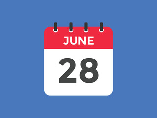 june 28 calendar reminder. 28th june daily calendar icon template. Vector illustration 
