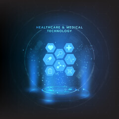 Healthcare and medical icon pattern innovation digital technology technology background. Medical, science and technology concepts. Abstract futuristic design. Vector illustration.