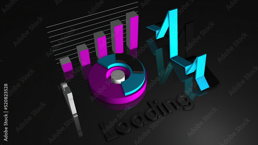Poster grey background in animation.motion. multi-colored loading charts of different sizes that rotate.
