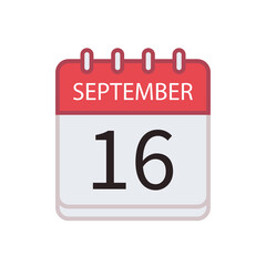 Calendar icon of 16 September. Date and month. Flat vector illustration..