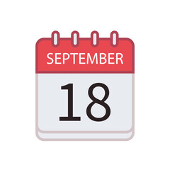 Calendar icon of 18 September. Date and month. Flat vector illustration..