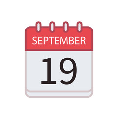 Calendar icon of 19 September. Date and month. Flat vector illustration..