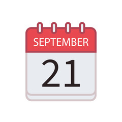 Calendar icon of 21 September. Date and month. Flat vector illustration..