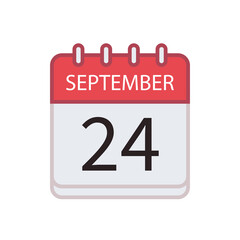 Calendar icon of 24 September. Date and month. Flat vector illustration..