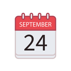 Fototapeta premium Calendar icon of 24 September. Date and month. Flat vector illustration..