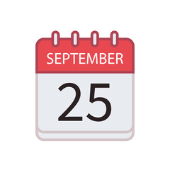 Calendar icon of 25 September. Date and month. Flat vector illustration..