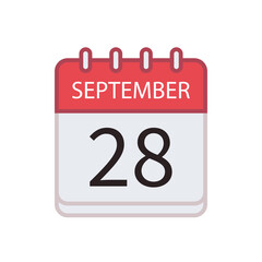 Calendar icon of 28 September. Date and month. Flat vector illustration..