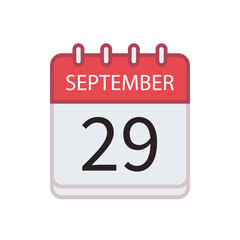 Calendar icon of 29 September. Date and month. Flat vector illustration..