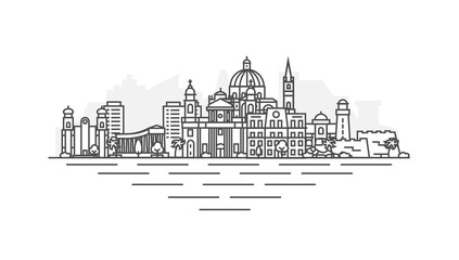 Valletta, Malta architecture line skyline illustration. Linear vector Kiev cityscape with famous landmarks, city sights, design icons. Landscape with editable strokes. - obrazy, fototapety, plakaty