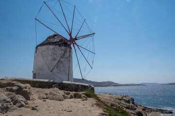Fototapeta na wymiar Panoramic views of the Greek islands. Vacation. Mediterranean. Cruise ship. Windmills. Nature