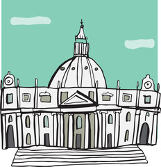 funny illustration of saint peter's basilica in vatican in rome with michelangelo's dome.