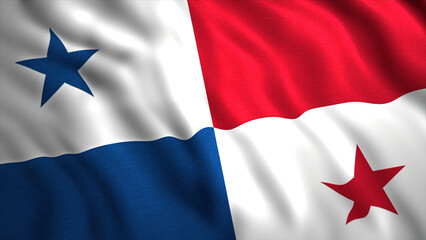 Panama waving flag divided into four squares with blue and red stars. Motion. Realistic waving flag.