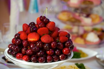 Different types of fruits. Serving for a festive table or Candy bar.