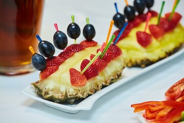 Different types of fruits. Serving for a festive table or Candy bar.