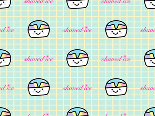Shaved ice cartoon character seamless pattern on green background.