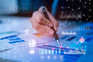 Background of documents with analytics data lying on table