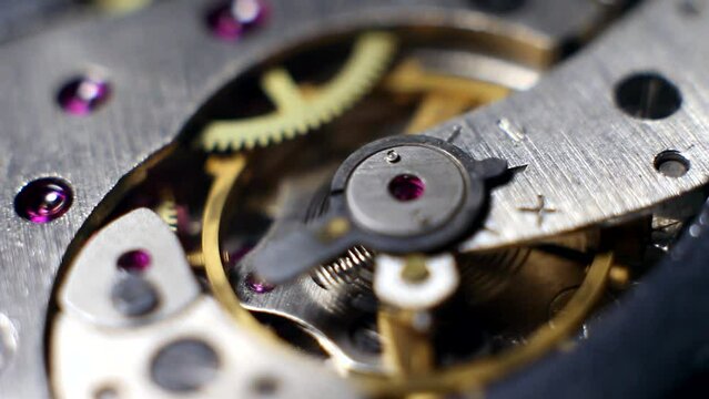 Mechanical watch mechanism close up