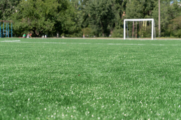 Marking on a modern stadium with artificial turf. School stadium.
