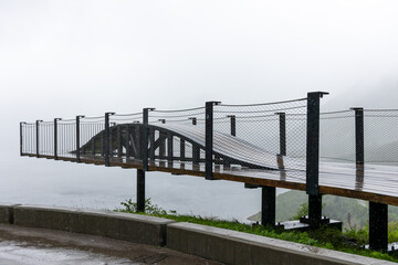 Bergsbotn viewing platform in a cloudy day on Senja Island in Norway