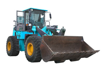 Heavy blue bulldozer, loader on white background with clipping puth