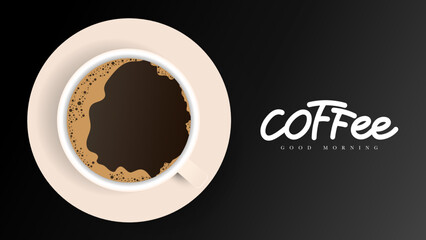 Black Coffee with coffee text  handwriting with coffee cup and frame , isolated on black background, illustration vector EPS 10