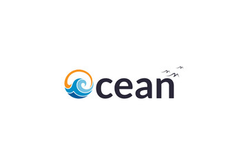 ocean wave typography logo design template