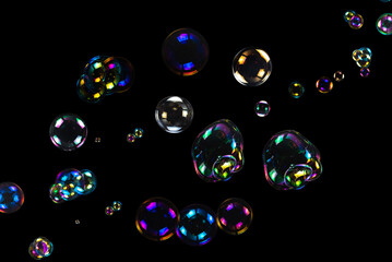 Soap bubbles isolated on a black background