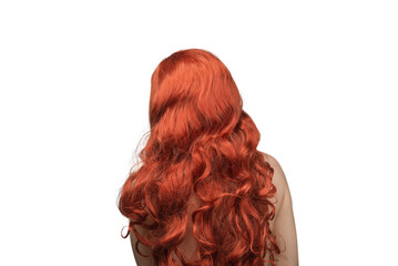 Woman backside, beautiful woman with red curly hair isolated.