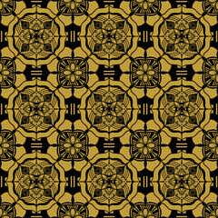 seamless pattern black and gold  flower pattern in vintage mandala style for tattoos, fabrics or decorations and more. Vector illustration.