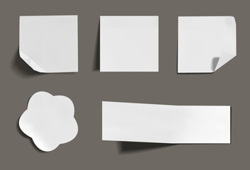 Vector Set of Paper Pieces Different Shapes Frame White Paper Isolated on Grey Background.