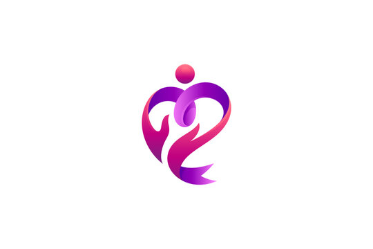 heart or love logo with hand and people shape, good for human social care, charity or foundation and healthcare or medical
