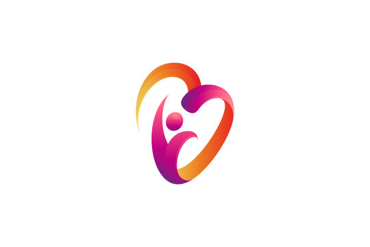 people and heart logo, love and care vector icon