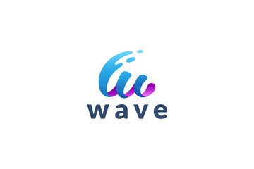 W letter with wave logo template - obrazy, fototapety, plakaty