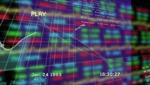 Animation of digital interface on screen over financial data processing