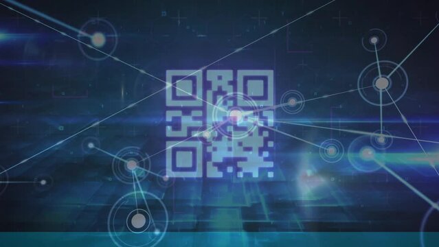 Animation of network of connections over flickering qr code