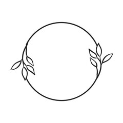 Fototapeta na wymiar Circle frames with botanical decoration. Doodle Hand Drawn Decorative Outlined Wreaths with Branches, Herbs, Plants, Leaves and Flowers, Florals. Vector Illustrations.