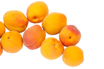 Beautiful apricots on a white texture. Isolated ripe peaches. Juicy white plums on a light background. Fruit growing concept.