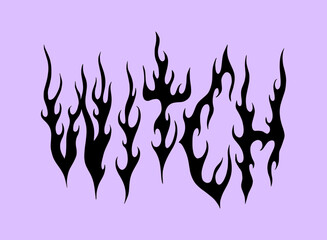Acid flame freaky font Witch lettering. Underground trippy psychedelics trendy cool typographic art print. Perfect for t-shirt, hoodie and more things. Hand drawn distressed style text.