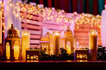 Candles and lights with the word love