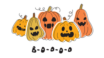 A few orange pumpkins are laughing and scaring on Halloween.  Horror and horror stories . Trick or Treat