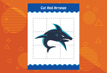 Cut and arrange with a fish worksheet for kids. Educational game for children
